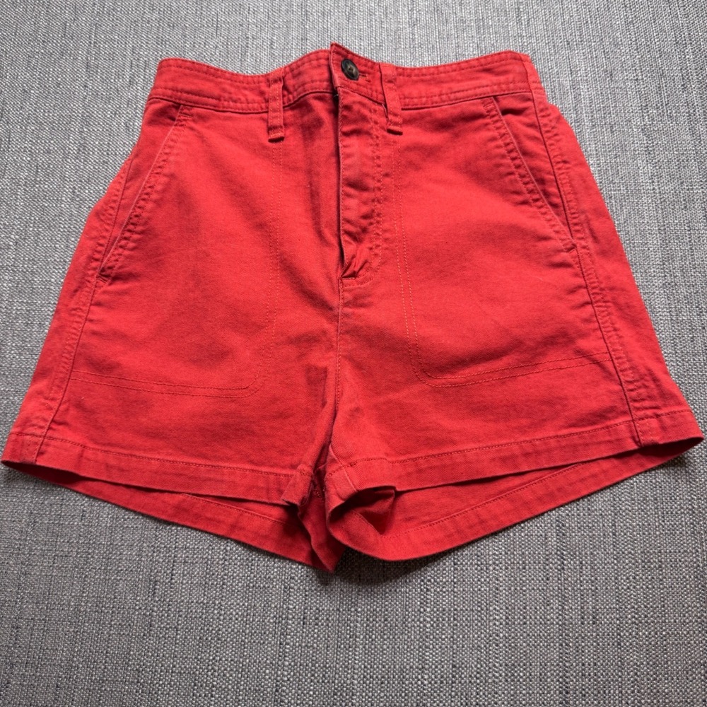 Madewell Womens Red Pull On High Rise Utility Shorts XXS Elastic Back Cotton